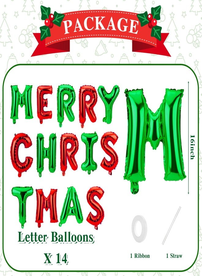 QIHOMPIB Merry Christmas Letter Banner Garland 16 Inch Red and Green Foil Balloon Kit Christmas Birthday Party Favors Supplies Decorations Indoor Outdoor Xmas Home Room Wall Decor Friends Props Sign Bunting - Image 2